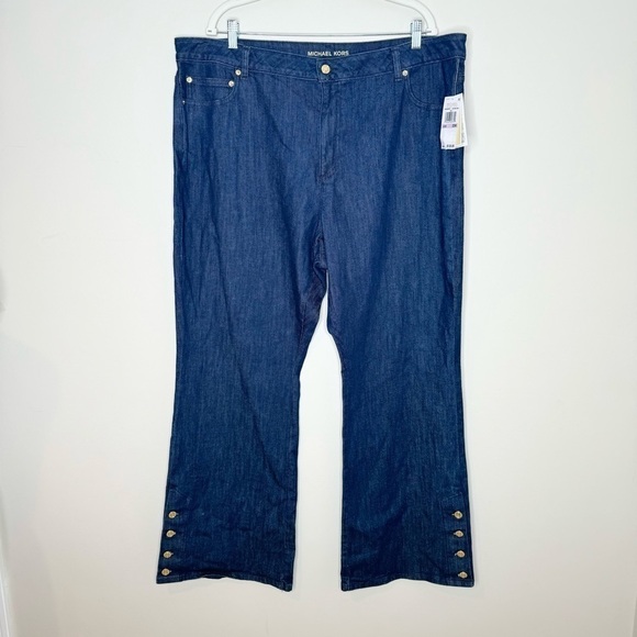 NWT MICHAEL Michael Kors Fold Over Crop Wide Gold Button Jean Size 22W - Picture 2 of 7